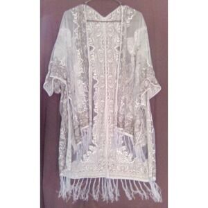Paisley Burnout,  Tassel Ends, Sheer Shawl Cardigan Women's One Size